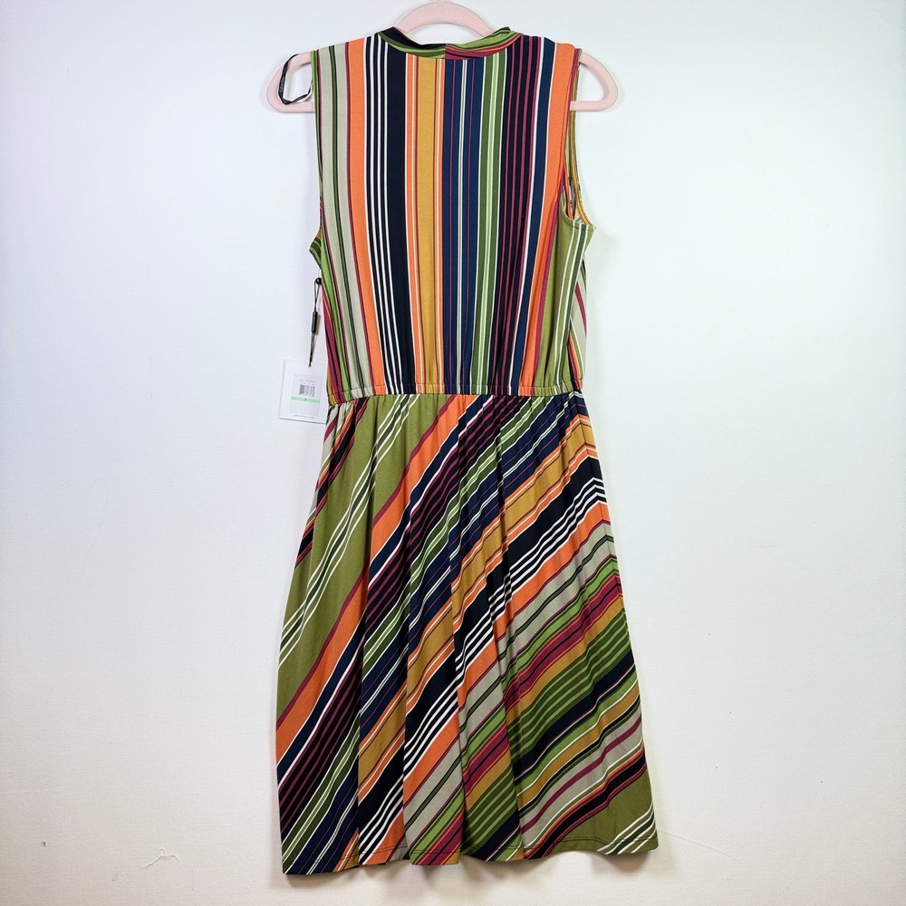 CALVIN‎ KLEIN Multicolor Striped Faux Wrap Sleeveless Dress 8 CD3A2E55 - Picture 2 of 8